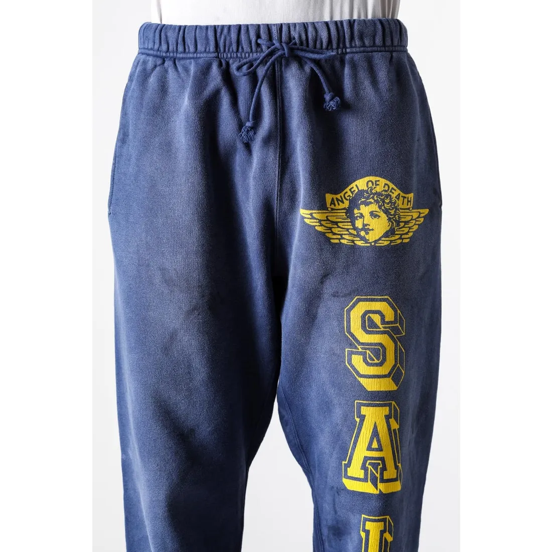 SAINT M×××××× ANGEL SWEATER PANTS/NAVY Angel Reborn Blue Sweatpants Washed Blue S-XL Assute Garment Dyeing Full Clothes Water Fading Dirty and Distressed New Vintage Ceiling God Cut Original Same Style